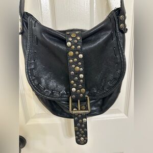 Patricia Nash Black Leather Crossbody with Vintage Studded Detail